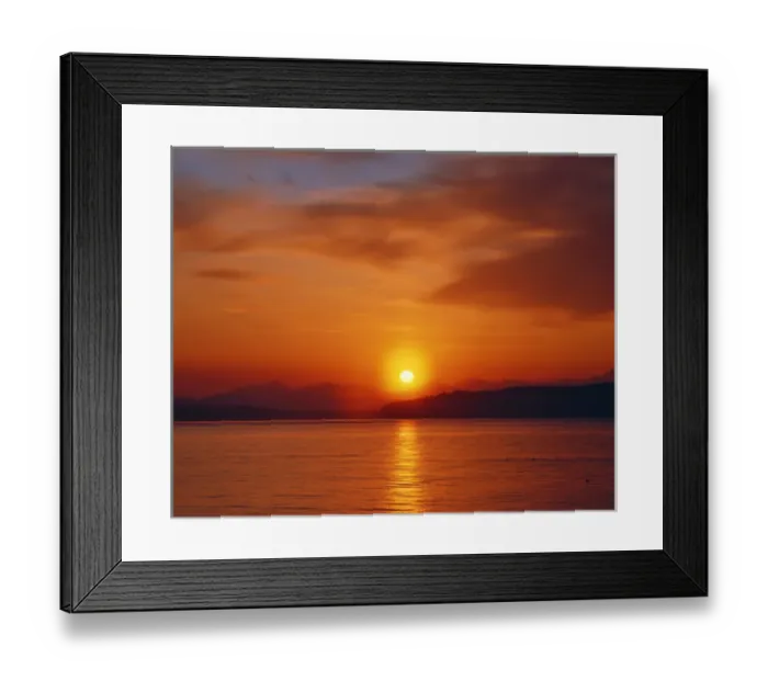 Framed Print : USA, Washington. Sunset over the Olympic Mountains and Puget Sound