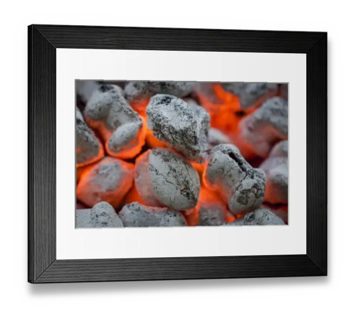 Framed Print : USA, Washington, Seabeck. Close-up of hot charcoal