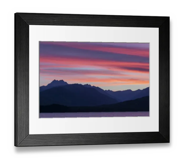 Framed Print : USA, Washington, Seabeck. Sunset over the Olympic Mountains and Hood Canal. Credit as