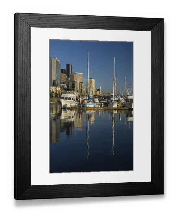 Framed Print : USA, Washington, Seattle. Waterfront and skyline viewed over boats in the Pier 66 Framed Print : USA, Washington, Seattle. Waterfront and skyline viewed over boats in the Pier 66