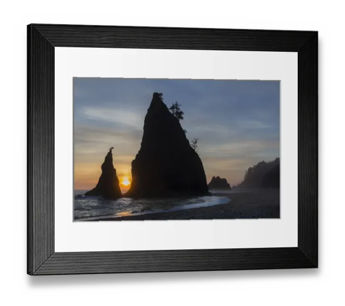 Framed Print : USA, Washington. Sunset on sea stacks at Rialto Beach Framed Print : USA, Washington. Sunset on sea stacks at Rialto Beach