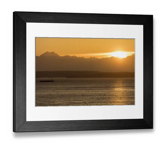 Framed Print : Sunset over Puget sound and the Olympic Mountain Range from Seattle, Washington, USA