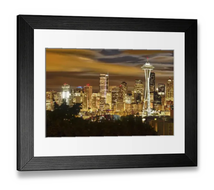 Framed Print : USA, Washington, Seattle. Night view of the Seattle skyline Framed Print : USA, Washington, Seattle. Night view of the Seattle skyline