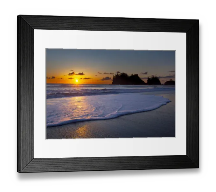 Framed Print : USA, Washington State. A wave rolls up the beach at sunset at La Push on the Olympic Framed Print : USA, Washington State. A wave rolls up the beach at sunset at La Push on the Olympic