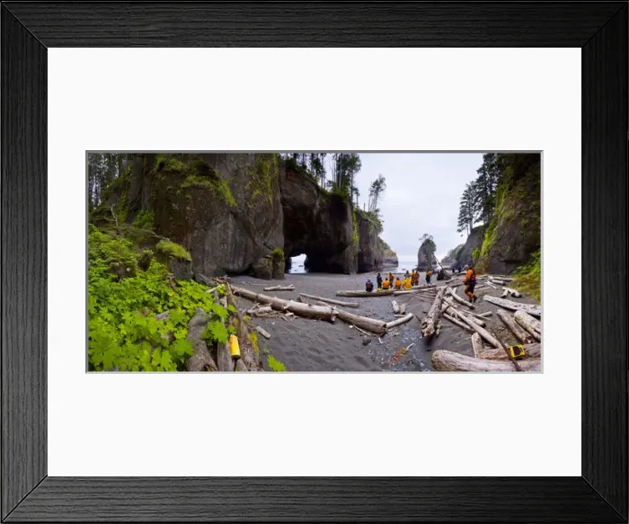 Framed Print : USA. Washington state. A group of sea kayakers come ashore for a break at Cape Flattery