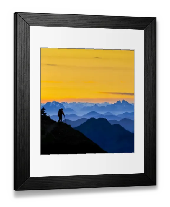 Framed Print : USA. Washington State. A backpacker decends from the Skyline Divide in the North Cascades near Mt Framed Print : USA. Washington State. A backpacker decends from the Skyline Divide in the North Cascades near Mt
