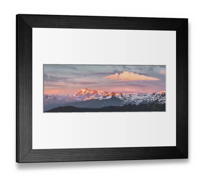 Framed Print : USA. Washington State. Panorama of Mt. Shuksan, Lasiocarpa Ridge and north Cascades Framed Print : USA. Washington State. Panorama of Mt. Shuksan, Lasiocarpa Ridge and north Cascades