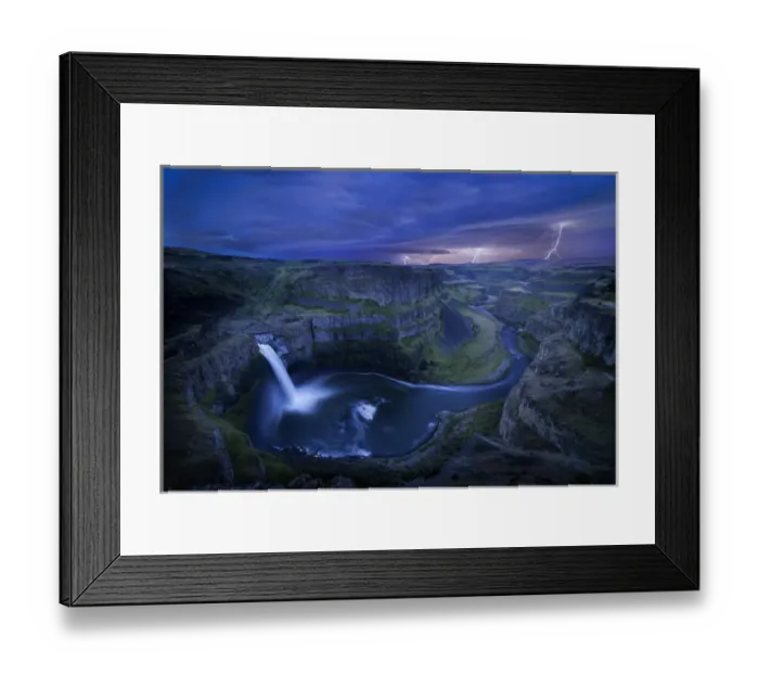 Framed Print : USA. Washington State. Palouse Falls at dusk with an approaching lightning storm Framed Print : USA. Washington State. Palouse Falls at dusk with an approaching lightning storm
