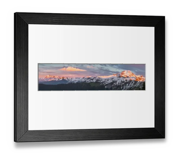 Framed Print : USA. Washington State. Panorama of Mt. Shuksan to Mt. Baker from Skyline Divide at sunset Framed Print : USA. Washington State. Panorama of Mt. Shuksan to Mt. Baker from Skyline Divide at sunset