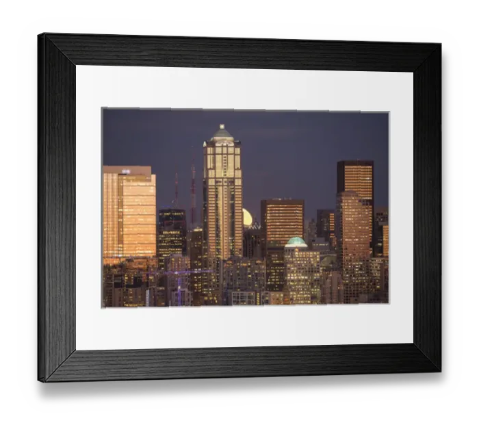 Framed Print : Moonrise behind the downtown Seattle skyline, Seattle, WA Framed Print : Moonrise behind the downtown Seattle skyline, Seattle, WA