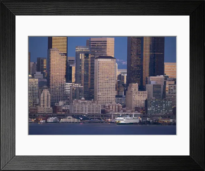 Framed Print : Downtown Seattle and waterfront in the evening, Seattle, WA Framed Print : Downtown Seattle and waterfront in the evening, Seattle, WA