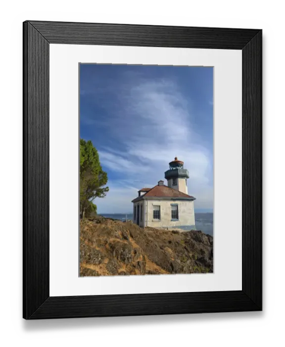 Framed Print : USA, Washington, San Juan Island, Lime Kiln Point State Park, Lime Kiln Point Lighthouse