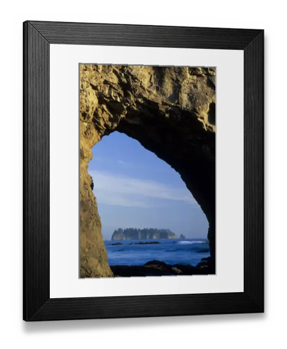 Framed Print : North Amercia, Washington, island viewed through arch in sea stack, Rialto Beach Framed Print : North Amercia, Washington, island viewed through arch in sea stack, Rialto Beach