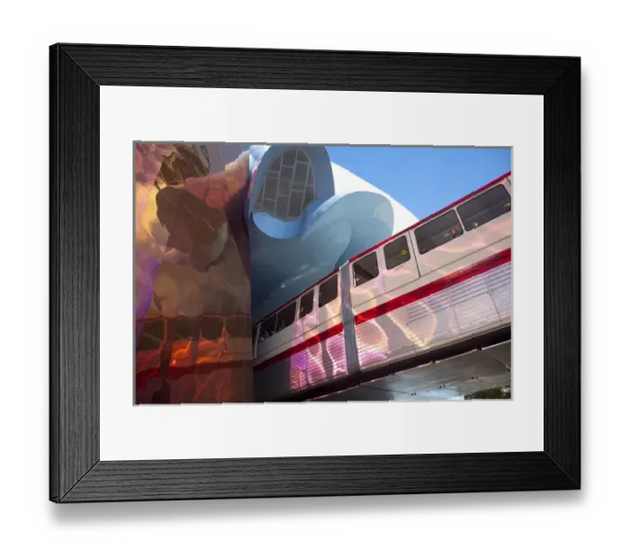 Framed Print : United States, Washington, Seattle, Monorail and Experience Music Project and Science