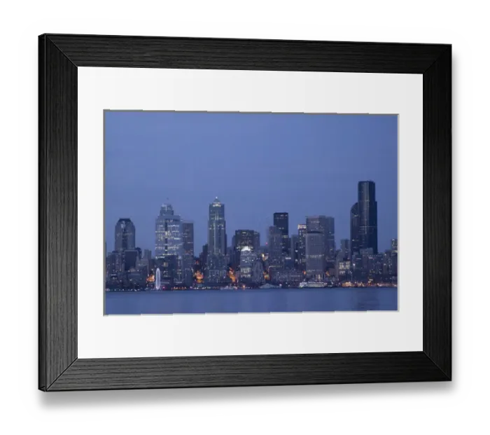 Framed Print : North America, United States, Washington, Seattle, downtown skyline and Elliott Bay at dusk Framed Print : North America, United States, Washington, Seattle, downtown skyline and Elliott Bay at dusk