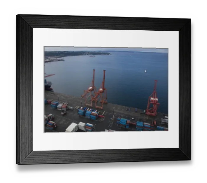 Framed Print : North America, United States, Washington, Seattle, Port of Seattle, aerial view of cranes