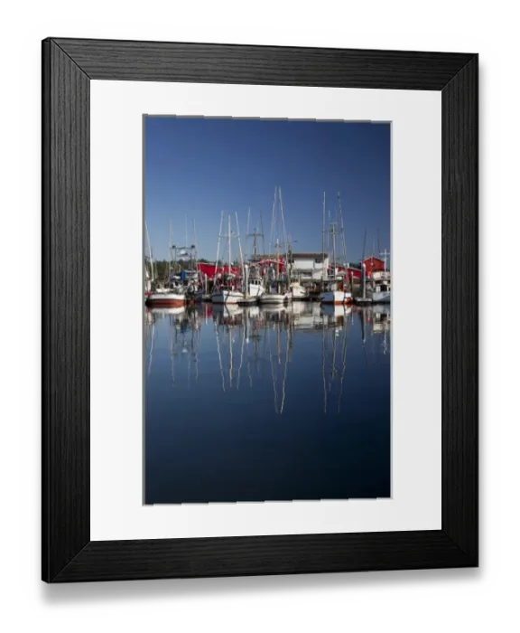 Framed Print : WA, Ilwaco, fishing boats and cannery at Port of Ilwaco