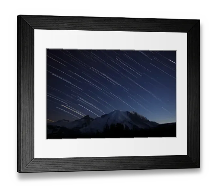 Framed Print : WA, Mount Rainier National Park, Mount Rainier and star trails, view from Sunrise Framed Print : WA, Mount Rainier National Park, Mount Rainier and star trails, view from Sunrise