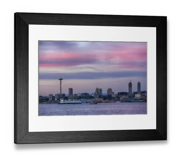 Framed Print : WA, Seattle, Space Needle and Elliott Bay from West Seattle, with Washington State ferry