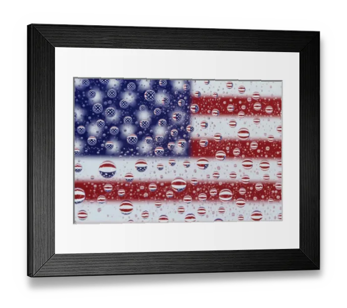 Framed Print : WA, Redmond, American flag; reflected in water drops Framed Print : WA, Redmond, American flag; reflected in water drops