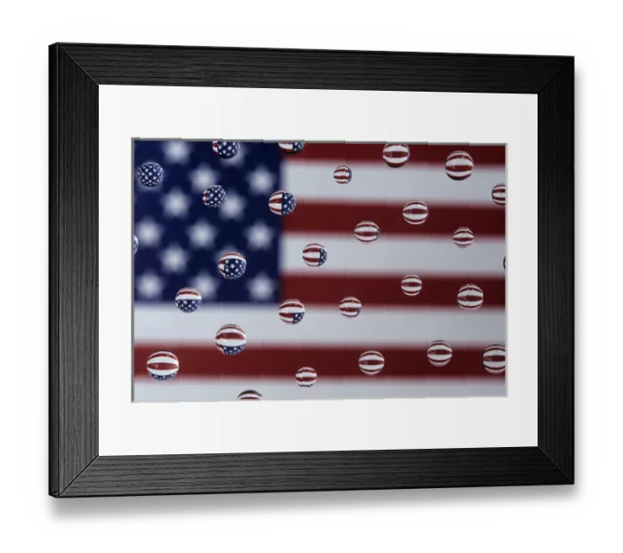 Framed Print : WA, Redmond, American flag; reflected in water drops Framed Print : WA, Redmond, American flag; reflected in water drops