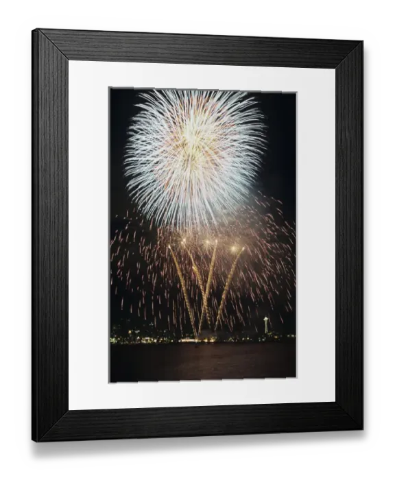 Framed Print : WA, Seattle, Fireworks on July 4th, at Gasworks Park; Space Needle in background Framed Print : WA, Seattle, Fireworks on July 4th, at Gasworks Park; Space Needle in background