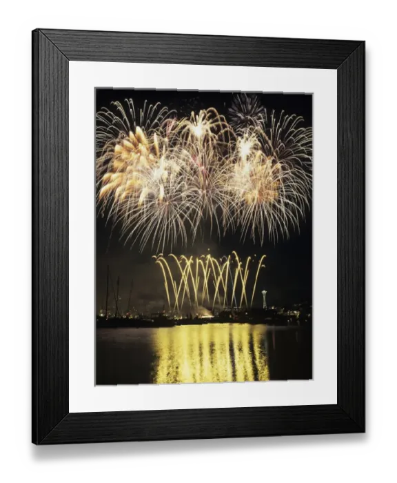 Framed Print : WA, Seattle, Fireworks on July 4th, at Gasworks Park; Space Needle in background Framed Print : WA, Seattle, Fireworks on July 4th, at Gasworks Park; Space Needle in background