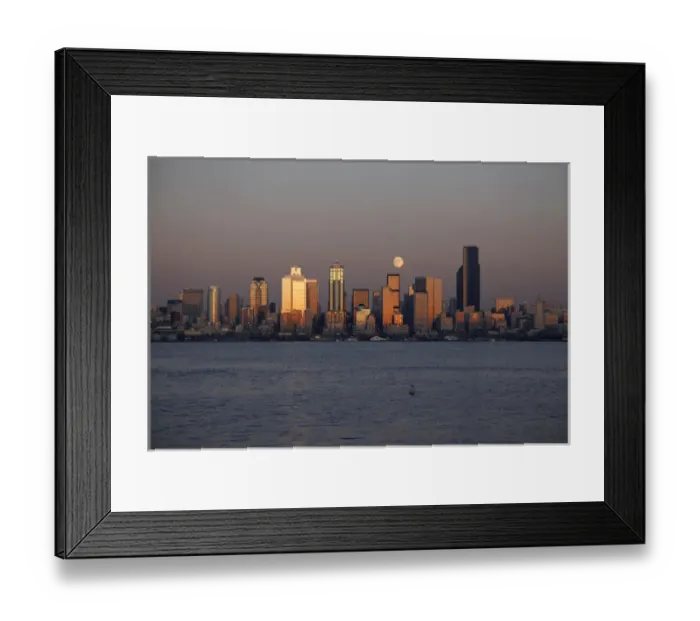 Framed Print : WA, Seattle, Seattle skyline and Elliott Bay with full moon rising Framed Print : WA, Seattle, Seattle skyline and Elliott Bay with full moon rising