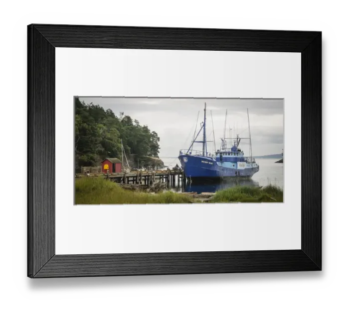 Framed Print : Washington, San Juan Islands, Stuart Island, Prevost Harbor. Tuna boat at the dock