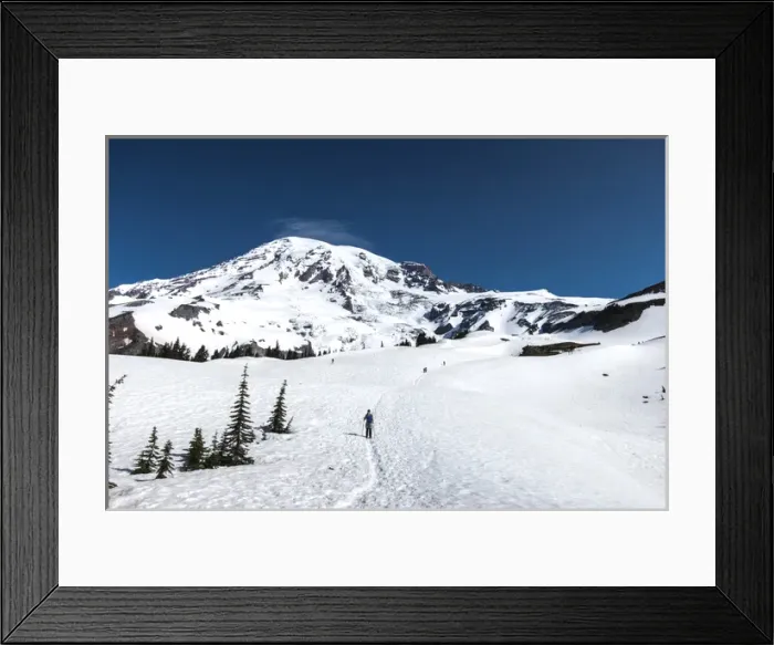 Framed Print : Washington, Mount Rainier. Hiker on the trail from Paradise to Camp Muir Framed Print : Washington, Mount Rainier. Hiker on the trail from Paradise to Camp Muir