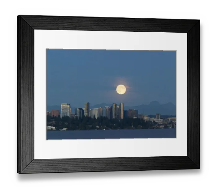 Framed Print : WA, Bellevue, Full moon raising over downtown skyline Framed Print : WA, Bellevue, Full moon raising over downtown skyline