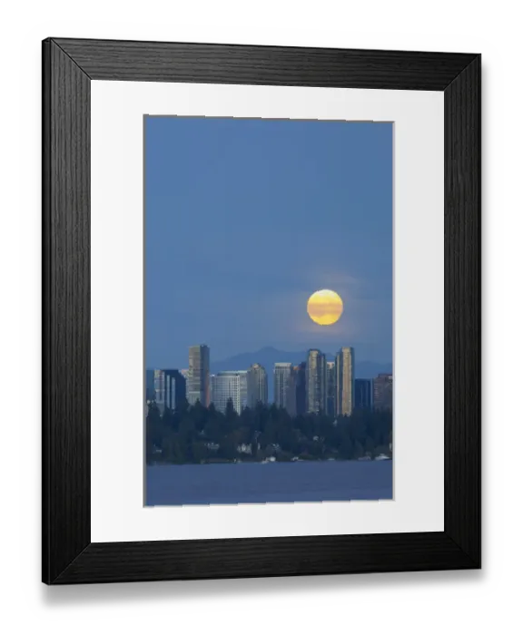 Framed Print : WA, Bellevue, Full moon raising over downtown skyline Framed Print : WA, Bellevue, Full moon raising over downtown skyline