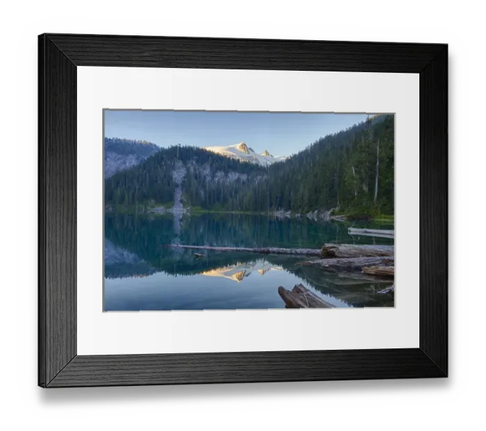 Framed Print : WA, Glacier Peak Wilderness, Snowking Mountain, reflected in Found Lake Framed Print : WA, Glacier Peak Wilderness, Snowking Mountain, reflected in Found Lake