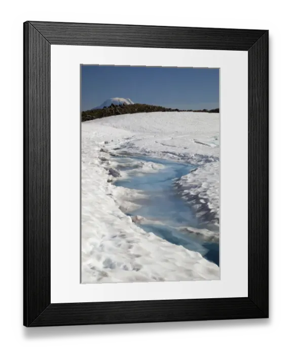 Framed Print : WA, Goat Rocks Wilderness, Melt water on snow and ice covered Goat Lake, with top Framed Print : WA, Goat Rocks Wilderness, Melt water on snow and ice covered Goat Lake, with top