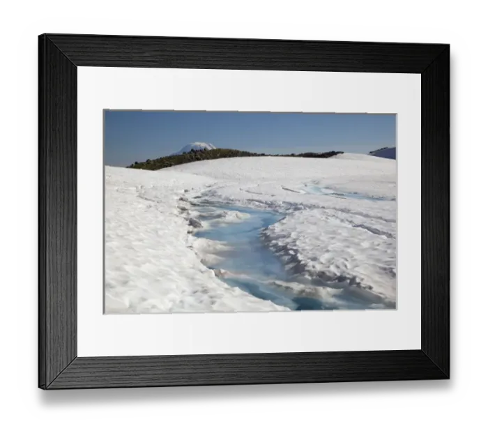 Framed Print : WA, Goat Rocks Wilderness, Melt water on snow and ice covered Goat Lake, with top Framed Print : WA, Goat Rocks Wilderness, Melt water on snow and ice covered Goat Lake, with top