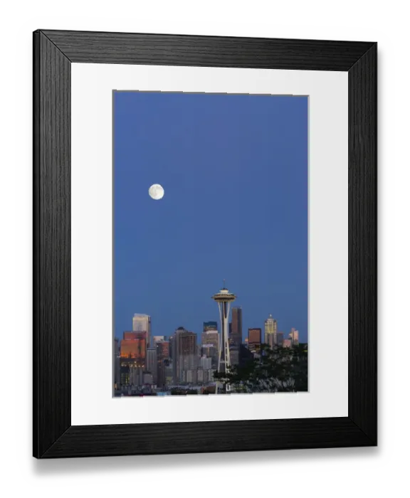 Framed Print : WA, Seattle, skyline view from Kerry Park, with full moon (2015) Framed Print : WA, Seattle, skyline view from Kerry Park, with full moon (2015)