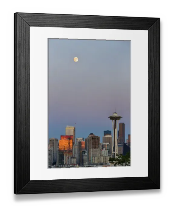 Framed Print : WA, Seattle, skyline view from Kerry Park, with full moon (2015) Framed Print : WA, Seattle, skyline view from Kerry Park, with full moon (2015)