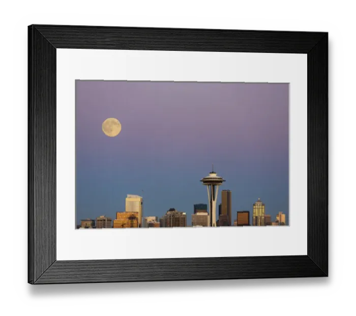 Framed Print : WA, Seattle, skyline view from Kerry Park, with full moon (2015) Composite image Framed Print : WA, Seattle, skyline view from Kerry Park, with full moon (2015) Composite image