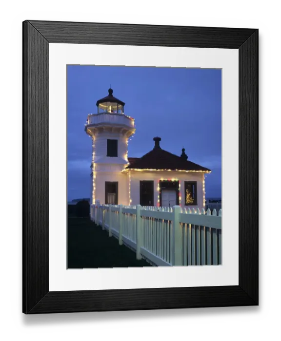 Framed Print : WA, Mukilteo, Mukilteo Lighthouse; established in 1906; with holiday lights Framed Print : WA, Mukilteo, Mukilteo Lighthouse; established in 1906; with holiday lights