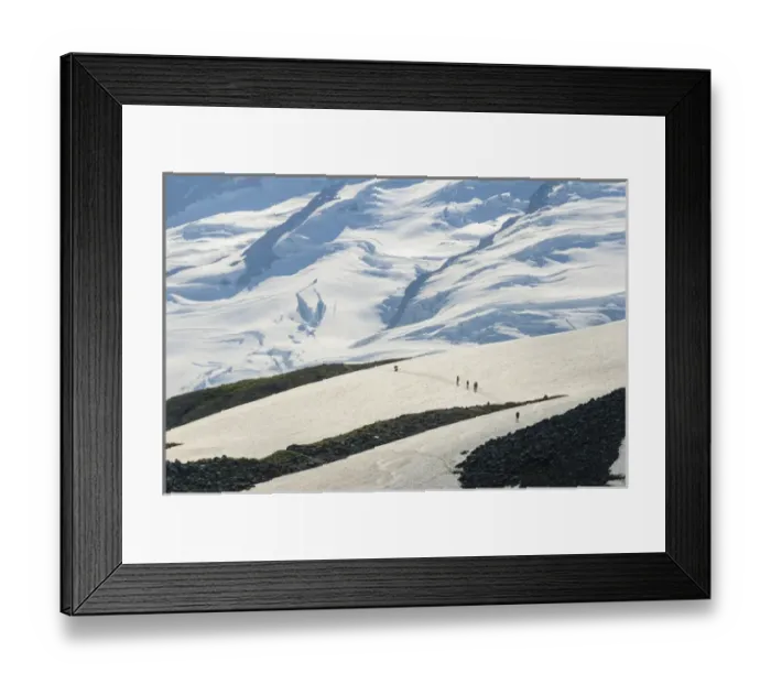 Framed Print : Washington, Cascade Mountains. Hikers in distance on Ptarmigan Ridge, Mount Baker Framed Print : Washington, Cascade Mountains. Hikers in distance on Ptarmigan Ridge, Mount Baker