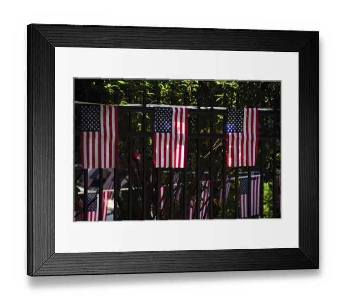 Framed Print : Draped flags, July 4th; Parade; Ridgefield; Washington; USA