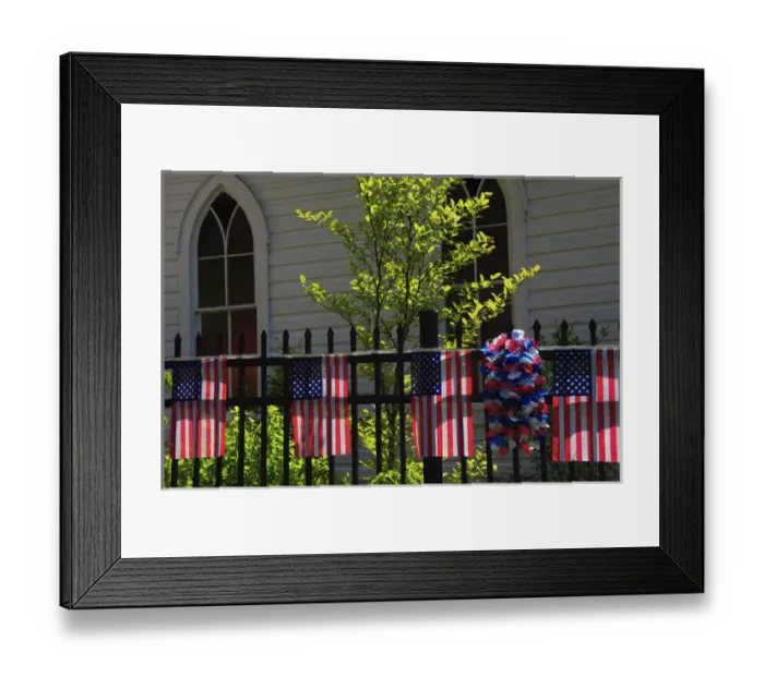 Framed Print : Draped flags; July 4th; Parade; Ridgefield; Washington; USA Framed Print : Draped flags; July 4th; Parade; Ridgefield; Washington; USA