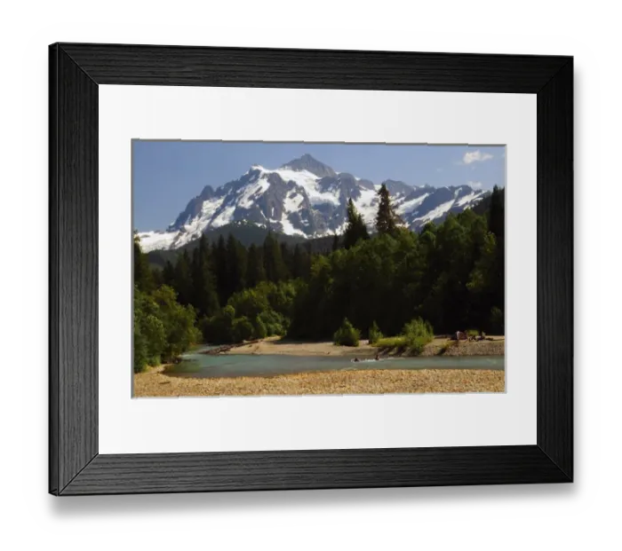 Framed Print : Camping on the Hooksack River, Mount Shuksan, Mount Baker-Snowqualmie National Park