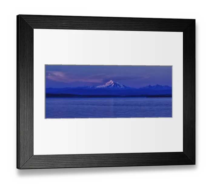 Framed Print : Orcas Island, USA - Mt. Baker and the Cascade Range backdrop the Puget Sound at dusk