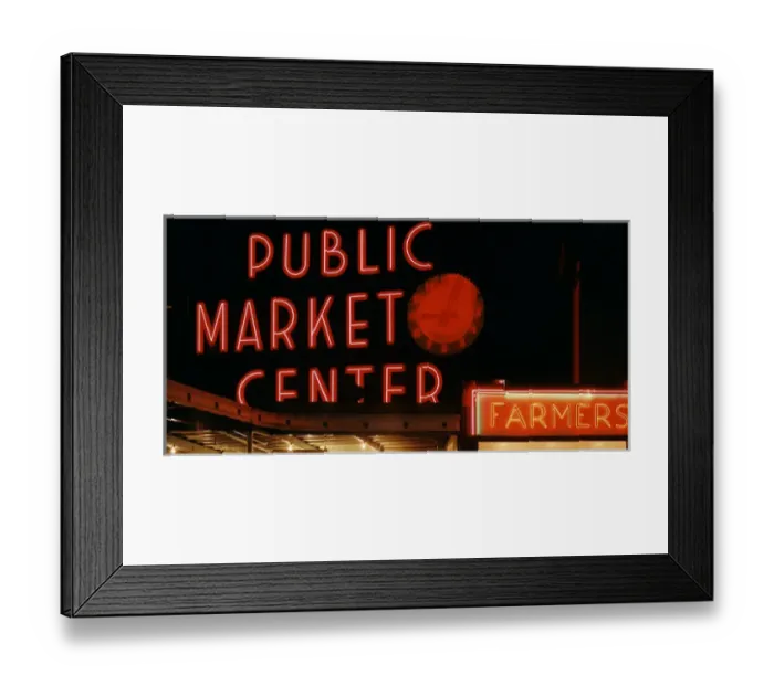 Framed Print : USA, Washington State, Seattle, Pike Place Market, Neon market sign Framed Print : USA, Washington State, Seattle, Pike Place Market, Neon market sign