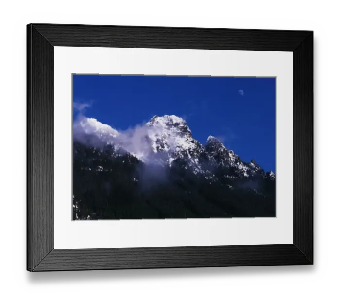Framed Print : USA, Washington State, Mount Baker-Snoqualmie National Forest, Moon over Cascade Framed Print : USA, Washington State, Mount Baker-Snoqualmie National Forest, Moon over Cascade