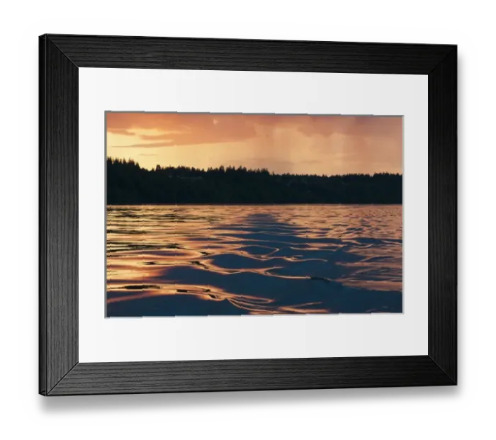 Framed Print : USA, WA, Puget Sound. Sunset reflected off boat wake on calm waters