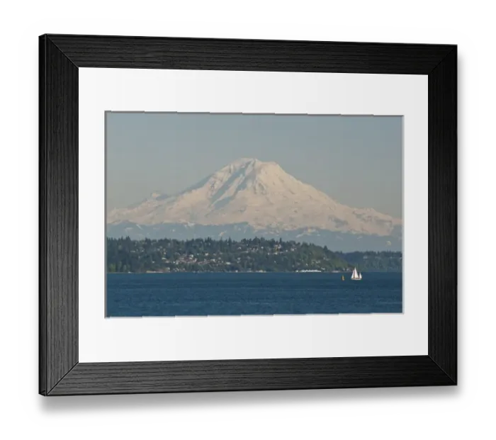 Framed Print : US, WA, Seattle. Volcanic Mt Rainier in Cascades viewed from waters of Puget Sound Framed Print : US, WA, Seattle. Volcanic Mt Rainier in Cascades viewed from waters of Puget Sound