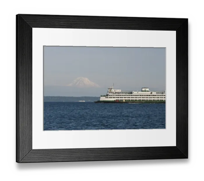 Framed Print : US, WA, Seattle. Volcanic Mt Rainier in Cascades viewed from waters of Puget Sound
