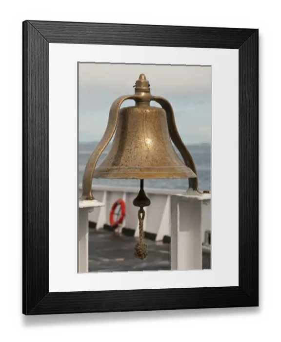 Framed Print : USA, WA, Brass ship bell on Blackball Coho ferry